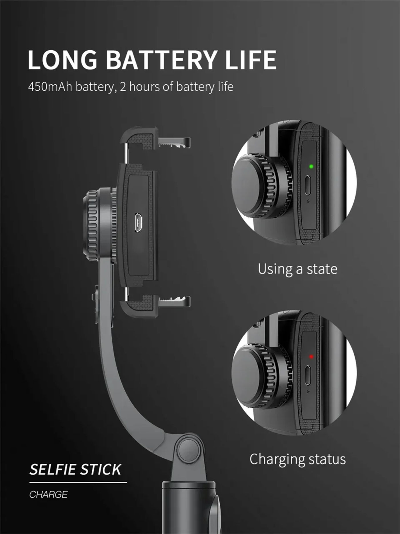 Description Picture 6 of itemQ08 Gimbal Stabilizer Mobile Phone Video Stabilizer Bluetooth Selfie Stick Tripod for Smartphone Live Vertical Shooting Bracket
