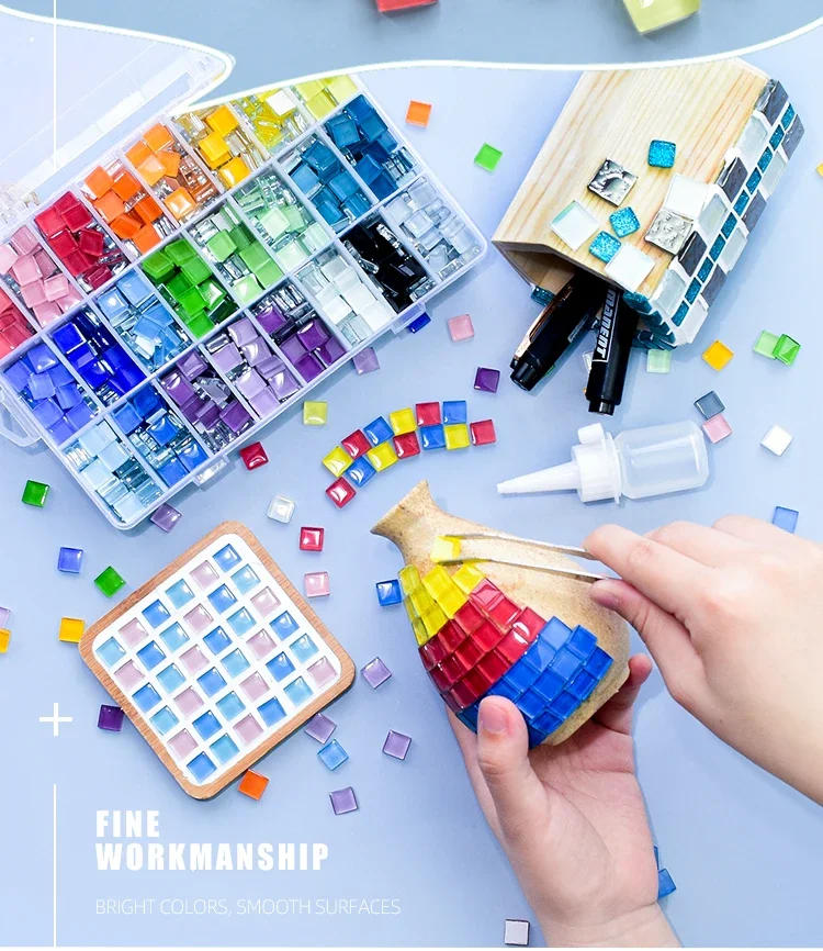 Description Picture 5 of item450pcs Square Crystal Glass Colorful Mosaic Stones DIY Mosaic Making Stones for Craft Hobby Arts Home Wall Decoration