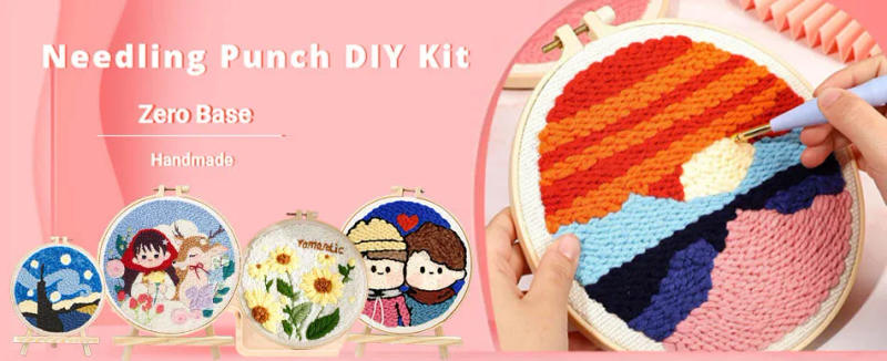 Description Picture 2 of itemGATYZTORY Punch Needle Embroidery Starter Kits Animal DIY Needle Craft Art Supply for Adults Beginner Hoop Yarn Rug tool set