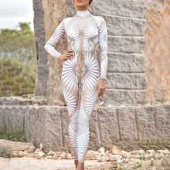 Halloween Costume Full Body Bodysuit For Women Skeleton Robot  3d Printing Bodysuit Skinny Elastic Zipper Back Jumpsuits 2024