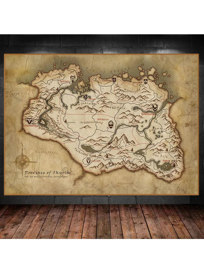 Description Picture 3 of itemSkyrim Map Art Film Abstract Modern Canvas Painting Posters Prints Wall Art Pictures for Living Room Bedroom Home Decor Cuadros