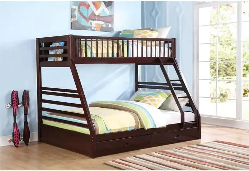 Description Picture 6 of itemTwin Over Queen Size Bunk Bed in Wood with Storage in Espresso 63"L X 83"W X 65"H with Storage Drawers Wood Unisex