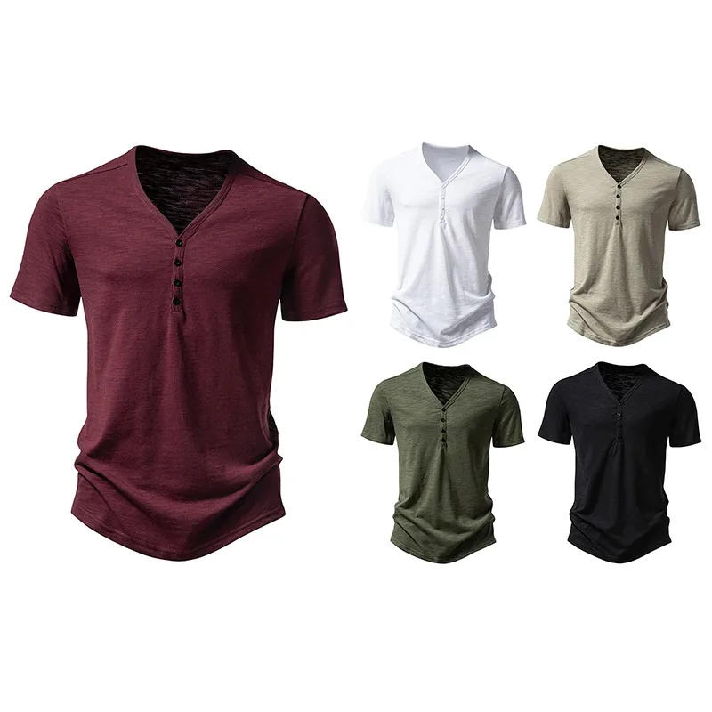 Description Picture 5 of itemSummer High Quality New Four Button Men's V-neck Bamboo Short Sleeve T-shirt Mens Clothing
