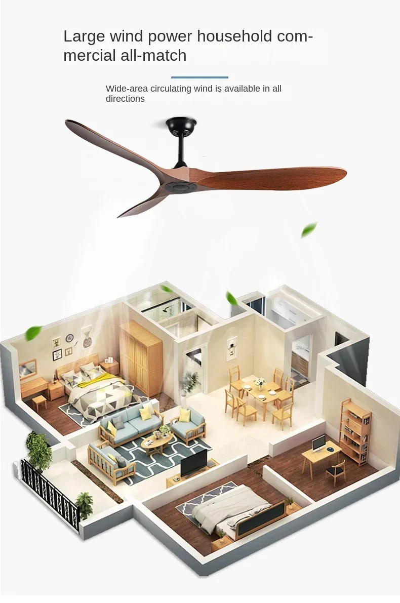 Description Picture 4 of item5-Leaf Strong Wind Nordic Ceiling Living Room Dining Room Industrial American Retro Commercial Variable Frequency Light Free Fan