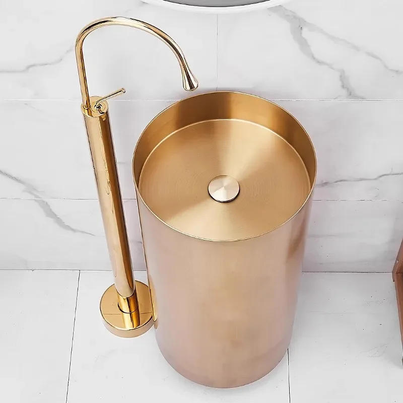 Description Picture 5 of itemGold Bathroom basin Faucet Brass Floor Standing  Bathtub  Hot and Cold Tap super long water drop design black sink tap