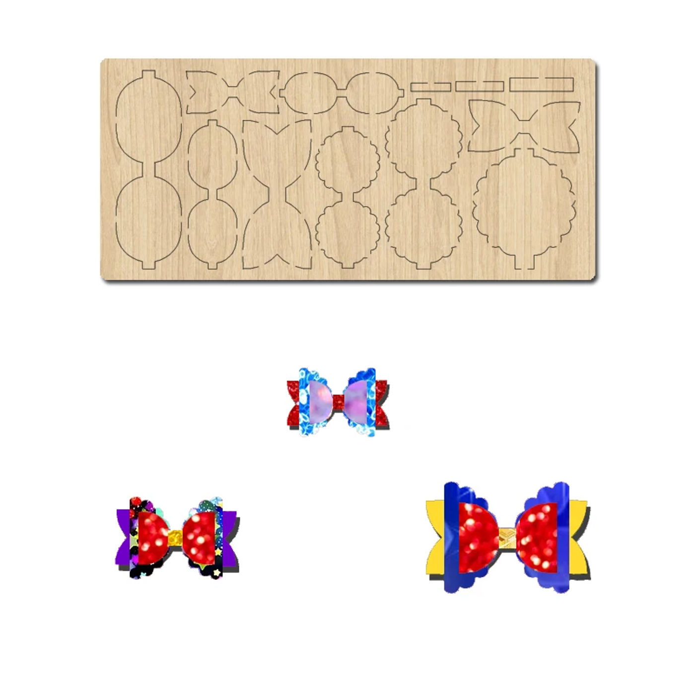 Description Picture 4 of itemK2-2.5   Cloud Shaped Wooden Cutting Die For Bowknot Hairpin With Multiple Size Combinations, Suitable For Most Machines