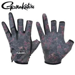 Gamakastu Fishing Gloves for Men Summer Fishing Road Sub Sunscreen and Anti Slip Ice Silk Breathable Thin Three Finger Cut Glove
