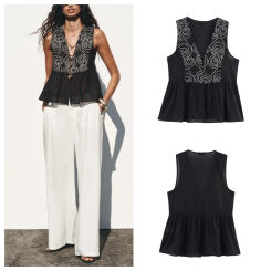 European and American style 2025 summer new lace embroidery V-neck sleeveless shirt top