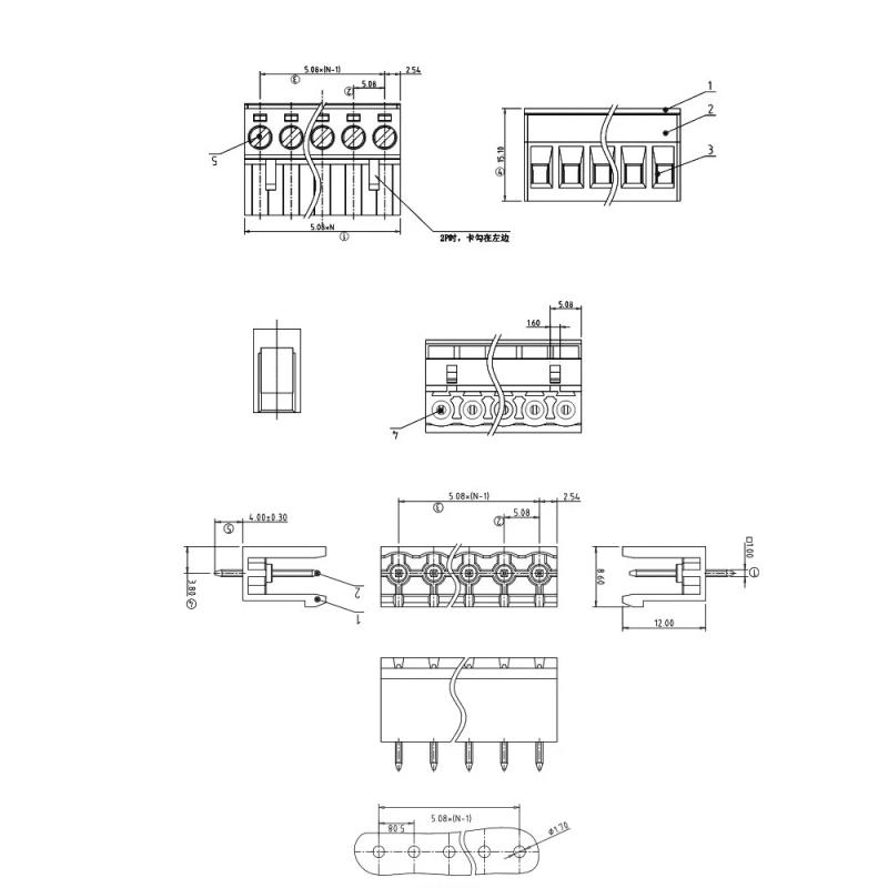 Description Picture 2 of item5Pair 5.08mm 2EDG 2/3/4/5/6/7/8/9/10/12Pin PCB Screw Terminal Block Wire Connector 5.08mm Pitch 300V10A Straight Pin Plug-in Soc