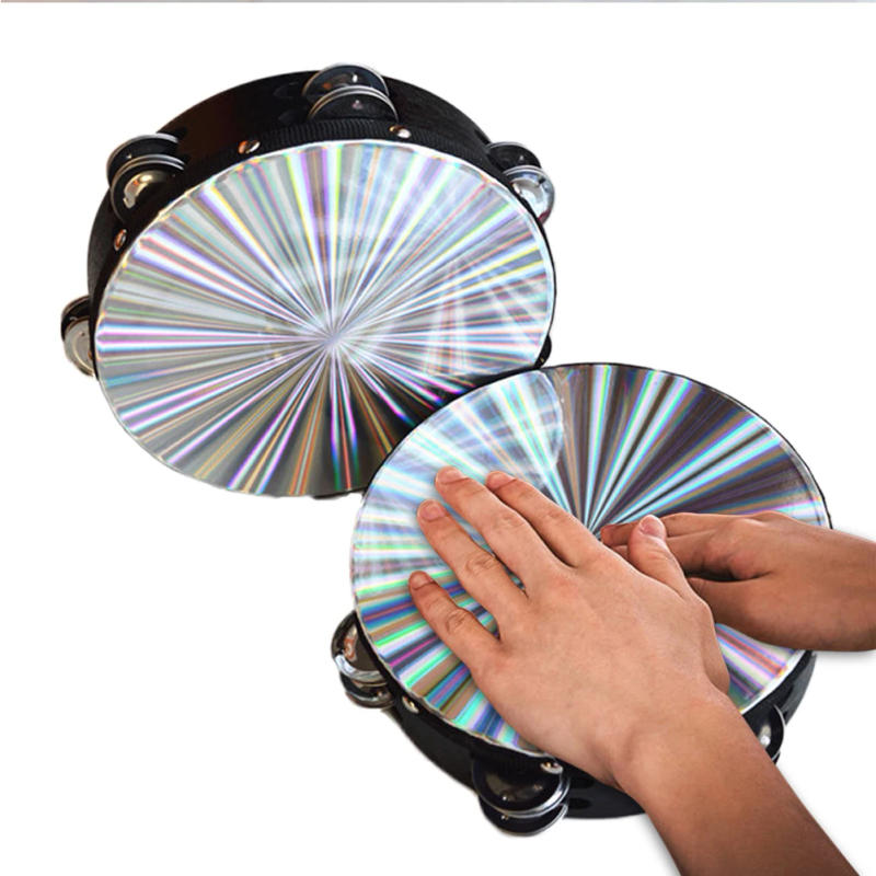 Description Picture 2 of item8 Inch Wooden Tambourine Handbell Hand Drum Reflective Drum Head Percussion Instrument Toy Dropship