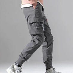Sports Pants Mid-Rise Skin-touching Multi Pockets Solid Color Casual Cargo Pants Loose Fit Men Sweatpants Daily Clothing
