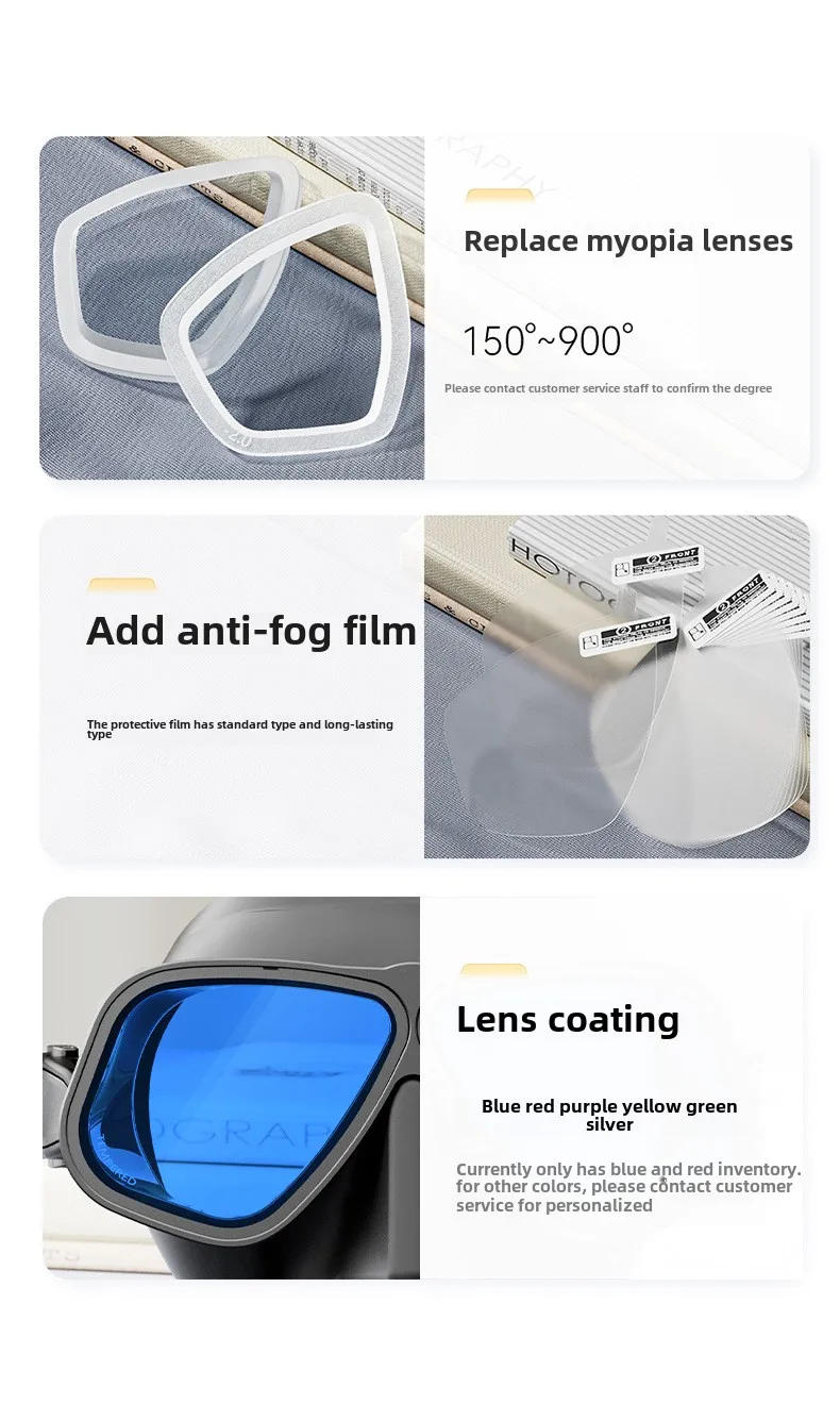 Description Picture 6 of itemDiving Mask with Aluminum Alloy Frame Long-lasting Anti Fog Diving Mask with Myopia Film Nose Protection and Scuba Masks