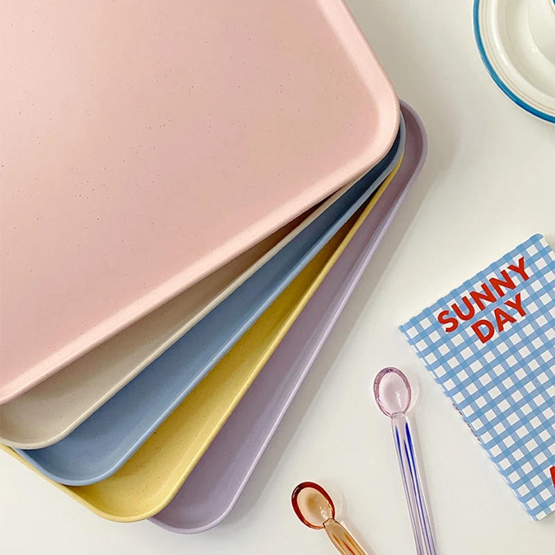 Description Picture 6 of itemCandy Color Wheat Straw Storage Tray Ins Korean Style Rectangle Dining Tray Nordic Fruit Dessert Plate Kitchen Accessories 트레이