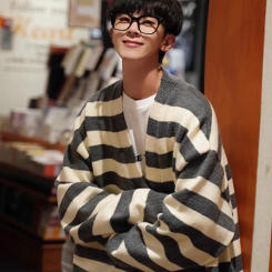 Men's V-neck Striped Cardigan Sweater Loose-fit Color Blocking Knitted Top Jacket Autumn/winter Vintage Trendy Style