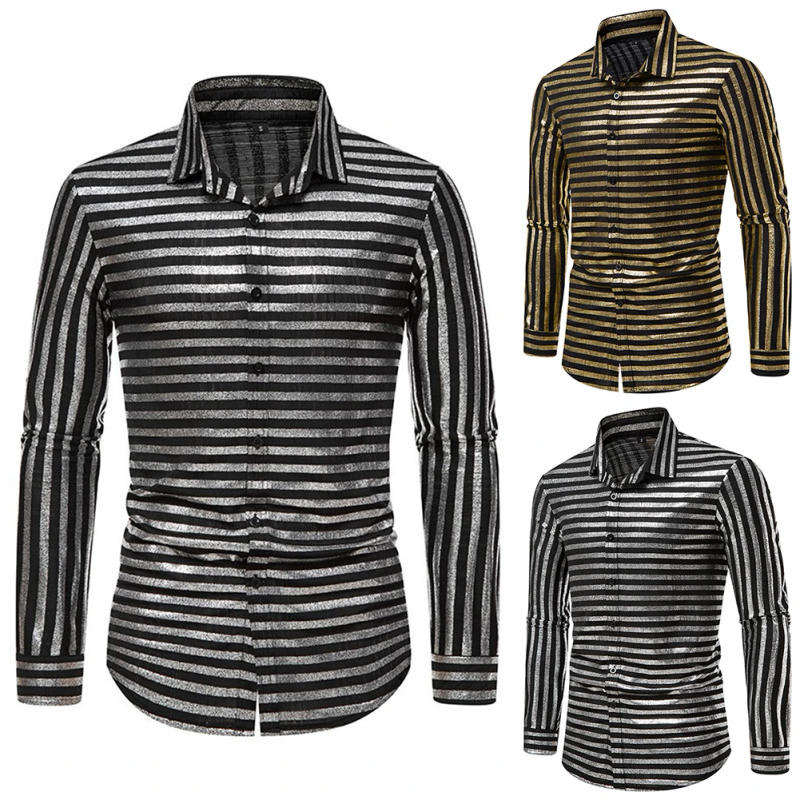 Description Picture 3 of itemTops Men\\\'s Shirt Button Casual Classic Comfortable Formal Free Size Gold Long Sleeve Male Print Silver Slim Hot