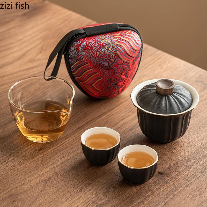 Description Picture 3 of itemGlass Ceramic Travel Tea Set Portable Outdoor Teas Making Equipment One Pot Two Cups Teas Kettle Tea Making Pot Teacup Teaware