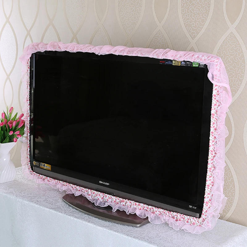 Description Picture 6 of itemLace Fabric Door Curtain TV Circle Can Be Flipped Dust Cover Monitor Screen Home Decorations Dust Cover With Elastic