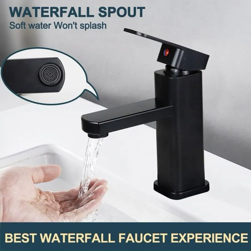 Description Picture 3 of itemBathroom Faucet Hot&Cold Mixer Tap Deck Mounted Bathroom Basin Faucets Black Shower Room Counter Basin Square Base Faucet
