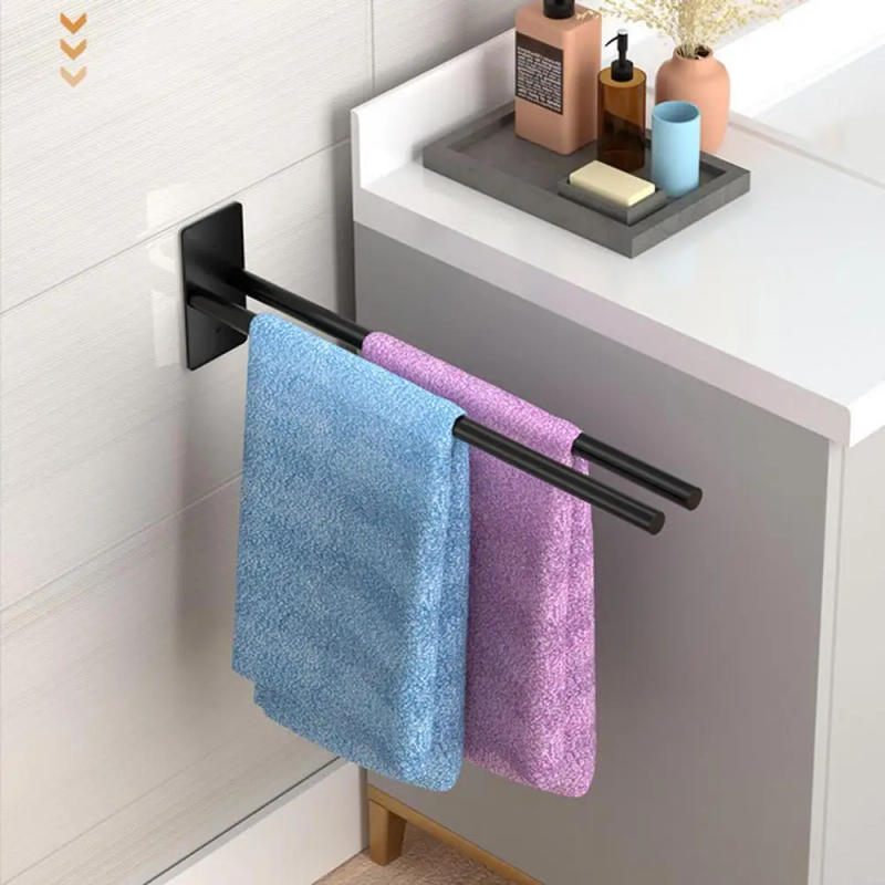 Description Picture 3 of itemAdhesive Bathroom Towel Bar Self Adhesive Hand Towel Holder Carbon Steel Bath Wall Shelf Rack Towel Stick On Sticky Hanger