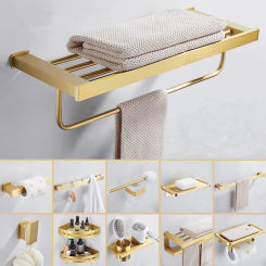 Tuqiu Bathroom Accessories Brushed Gold Bathroom Shelf,Towel Rack,Towel Hanger Paper holder,Toilet Brush Holder Bath Hardware