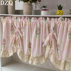 Wave Pink Embroidered Flowers Window Valance Living Room Elegant Lace Curtain Valance Lace Tape Short Curtains Kitchen #A377