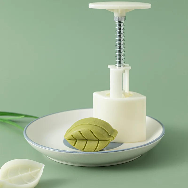 Description Picture 5 of item30g Mooncake Mold Plastic Mooncake Mold Cookie Cutter with Leaf Stamp Hand Press Plunger Pastry Reusable Baking Decorating Tools