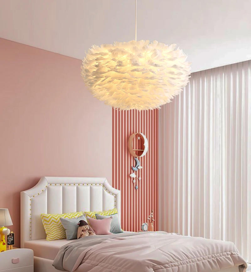 Description Picture 2 of itemFeather Chandelier Nordic Modern Living Bedroom Ceiling Lighting Warm Dining Room Lamp Clothing Cafe Coffee Shop