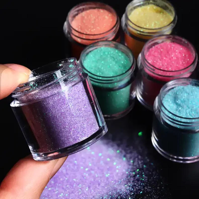 Description Picture 3 of item6 Colors Glitter Candy Sugar Sand Loosen Powder Dust Woolen Nail Art Powder 10ml Per Jar