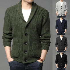 2023 New Winter Men's Long-sleeved Sweater Cardigan Pocket Turtleneck Solid Color Sweater Men's Clothing