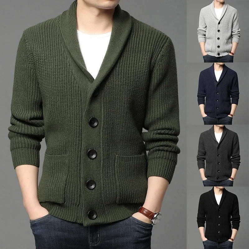Description Picture 2 of item2023 New Winter Men's Long-sleeved Sweater Cardigan Pocket Turtleneck Solid Color Sweater Men's Clothing