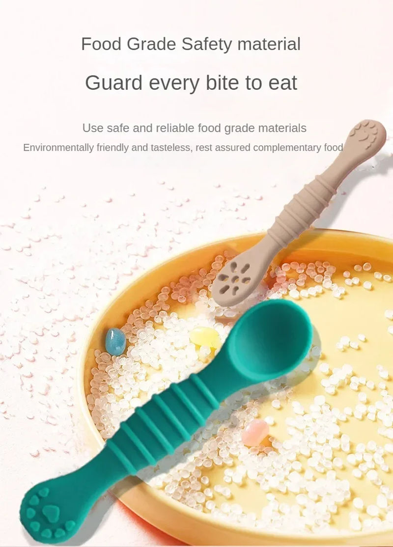 Description Picture 5 of item3PCS Cute Baby Learning Spoons Utensils Set Food Grade Silicone Sticky Spoon Children Cutlery Training Spoon Feeding Tableware