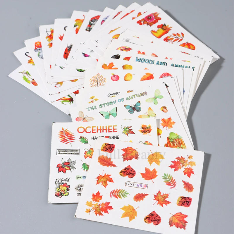 Description Picture 4 of item24pcs/Set Maple Water Nail Stickers Set Fall Leaf Geometric Nail Art Decals Cute Animal Transfer Sliders Autumn Manicure Decor
