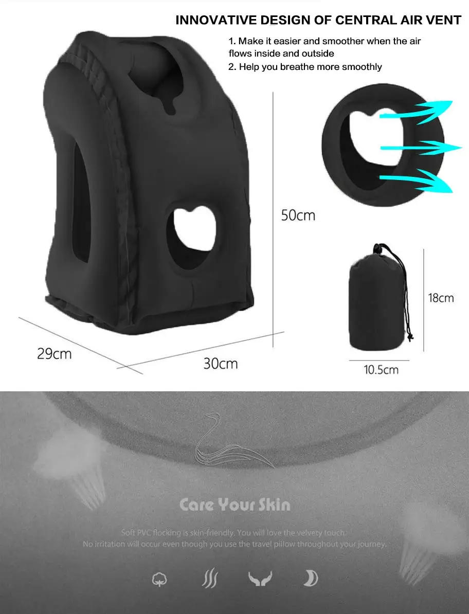 Description Picture 6 of itemInflatable Travel Pillow for Airplane, Neck Air Pillow for Sleeping, Avoid Neck and Shoulder Pain, Support Head and Lumbar