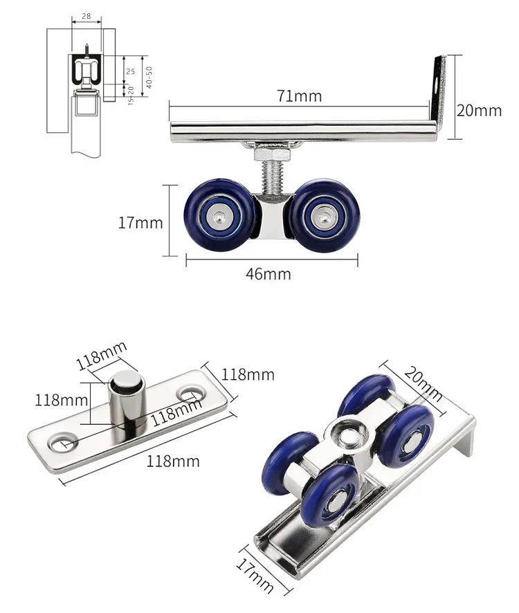 Description Picture 2 of item2pcs/set Sliding Door Roller Hardware Slide Doors Pulley 4/8 Wheels Home Room Wood Door Hanging Wheels Rail Track Pulley