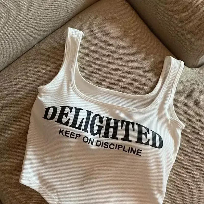 Description Picture 4 of itemFrench Sweet And Spicy Hundred Letter Printed Sexy Camisole Tank Tops Chest Pads Women's Summer Tank Top