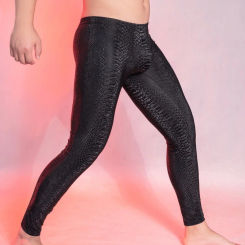 Pantalones de lápiz ajustados brillantes al óleo para hombres, pantalones moldeadores elásticos de leopardo, PU, bolsa convexa en U, ropa exótica Gay