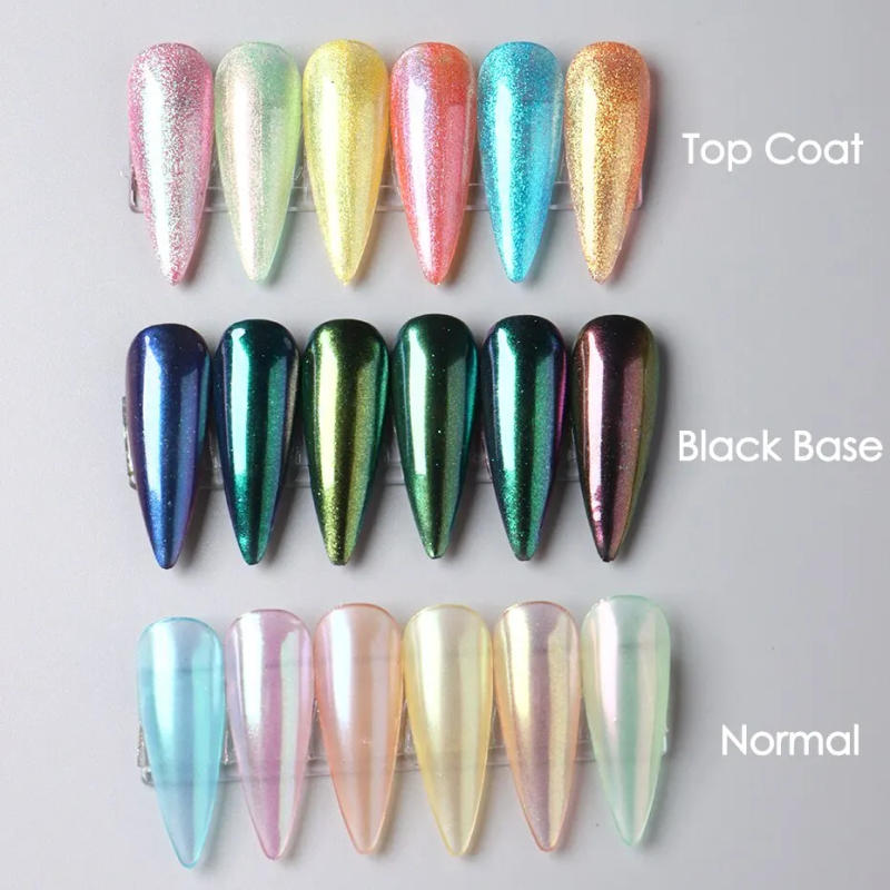 Description Picture 3 of item6pcs Aurora Mirror Nail Powder Pigment Chameleon Chrome Colors Fairy Iridescent Nail Art Glitter Dust UV Gel Polish Decorations