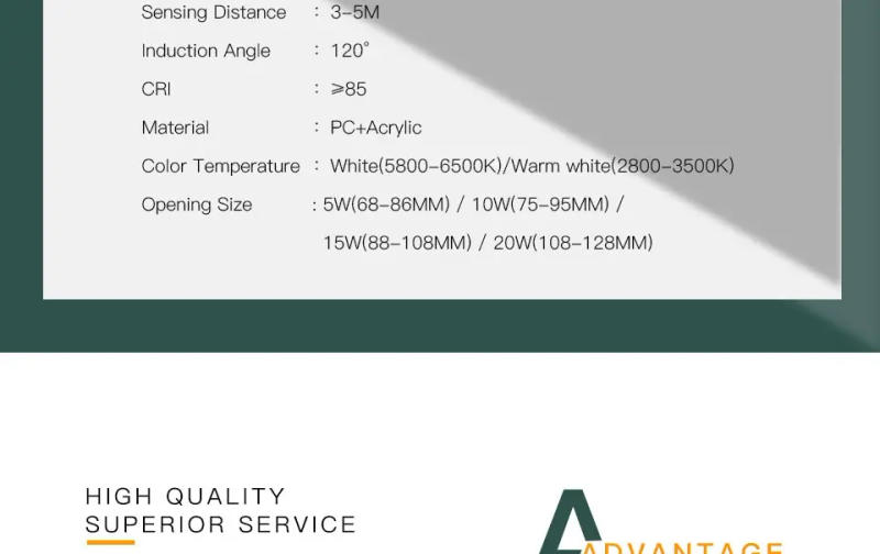 Description Picture 6 of itemLED Downlights PIR Motion Sensor Down Light 5W 10W 15W 20W Recessed Ceiling Light Cold White Night Lamp LED Spotlight Downlight