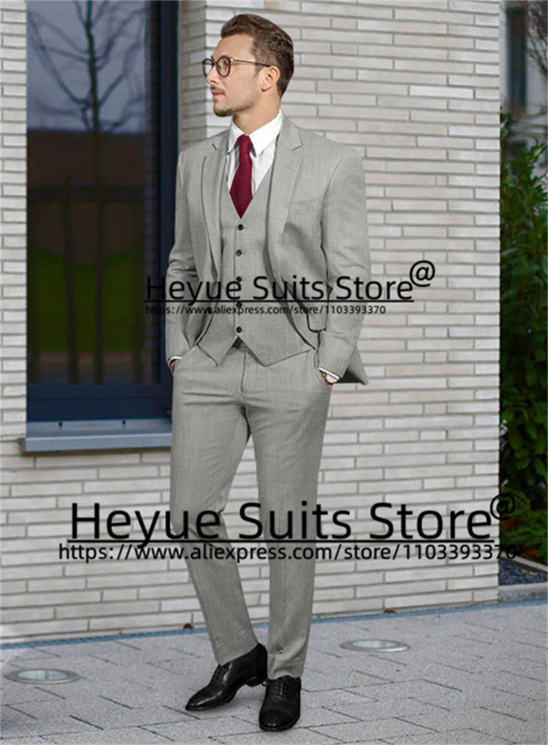 Description Picture 5 of itemTailor Made (XS—6XL) Elegant Wedding Groom Formal Tuxedos Gray Classic Prom High Qublity 3Pieces Sets terno masculinos completo