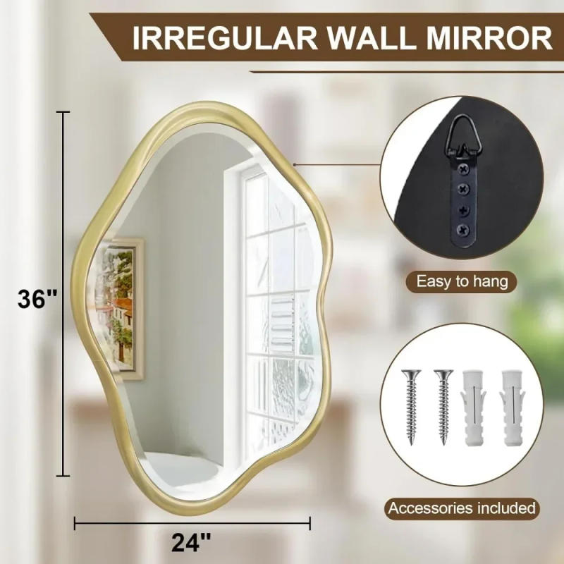 Description Picture 5 of itemIrregular Wall Mirror, 24"X36" Gold Asymmetrical Bathroom Vanity Mirror Framed Cloud Decorative Mirror for Washroom, Bedroom