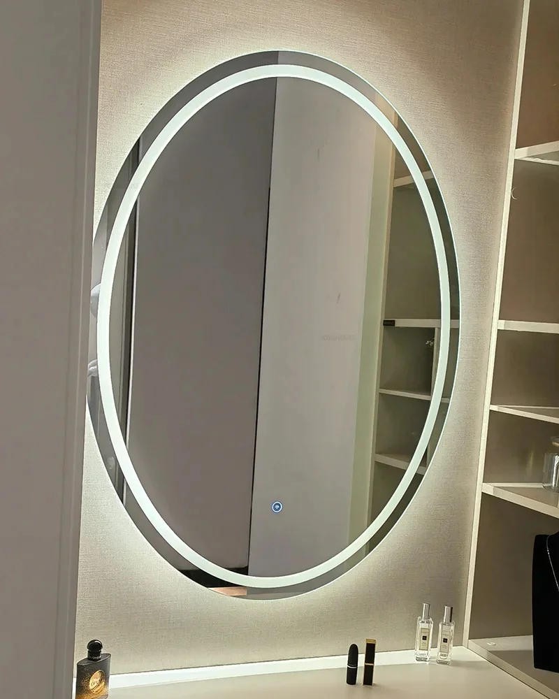 Description Picture 2 of itemNordic Smart Oval Bath Mirrors Home Anti-fog Bathroom Mirrors with LED Light Touch Screen Minimalist Wall Hanging Makeup Mirrors