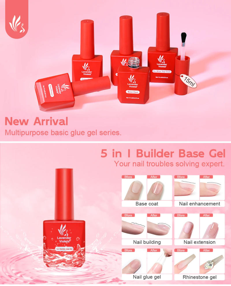 Description Picture 2 of item2pcs 15ml Builder Base Gel & Glow in the Dark Top Coat, Luminous Effect Soak Off Function Gel Nail Polish for Nail Art Manicure