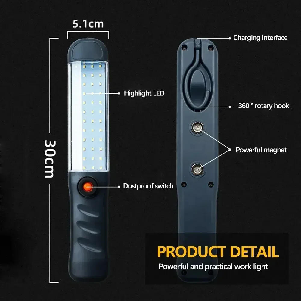 Description Picture 5 of itemAuto LED light Rechargeable Garage Mechanic Light Rechargeable Flashlight Magnetic Torch Emergency Warning Light car Accessories
