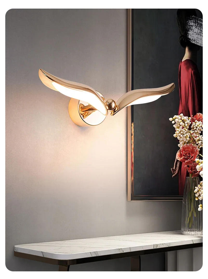 Description Picture 3 of itemNew Bird Wall Lamp Nordic LED Wall Light Creative Seagull Shape Golden Sconce Indoor Lighting Home Decor for Bedroom Living Room
