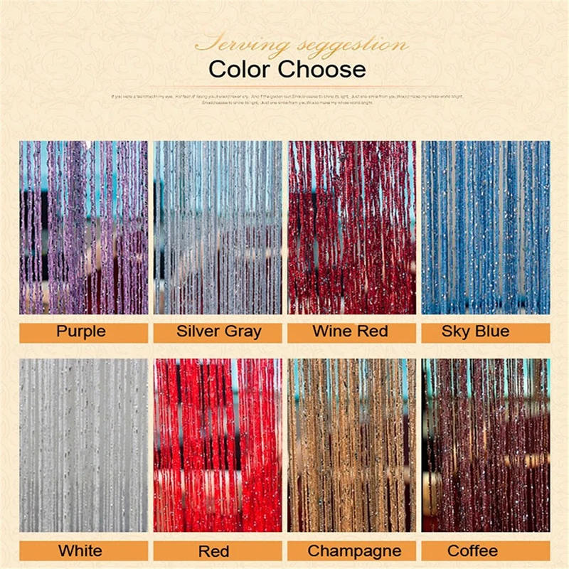 Description Picture 4 of itemGlitter Door String Curtain Silver Ribbon Shiny Tassel Flash Line Curtain Valance for Window Room Home Decoration