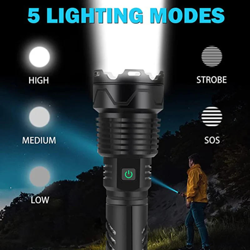 Description Picture 3 of itemNew XHP360 super large light bead portable high-power LED searchlight multi-function working light outdoor camping fishing light