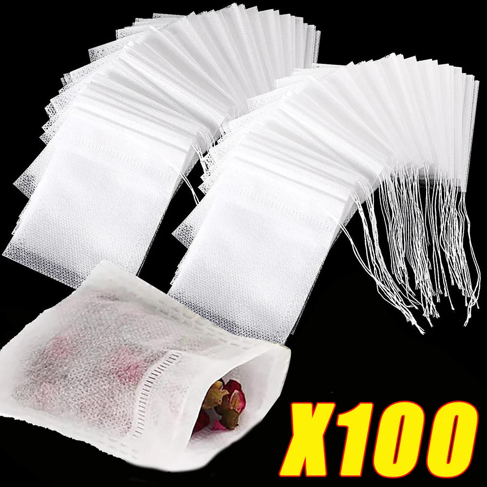 Description Picture 3 of item100/50Pcs Disposable Teabags Non-woven Empty Filter Bag For Spice Tea Infuser With Drawstring Spice Filters Teabags Kitchen Tool