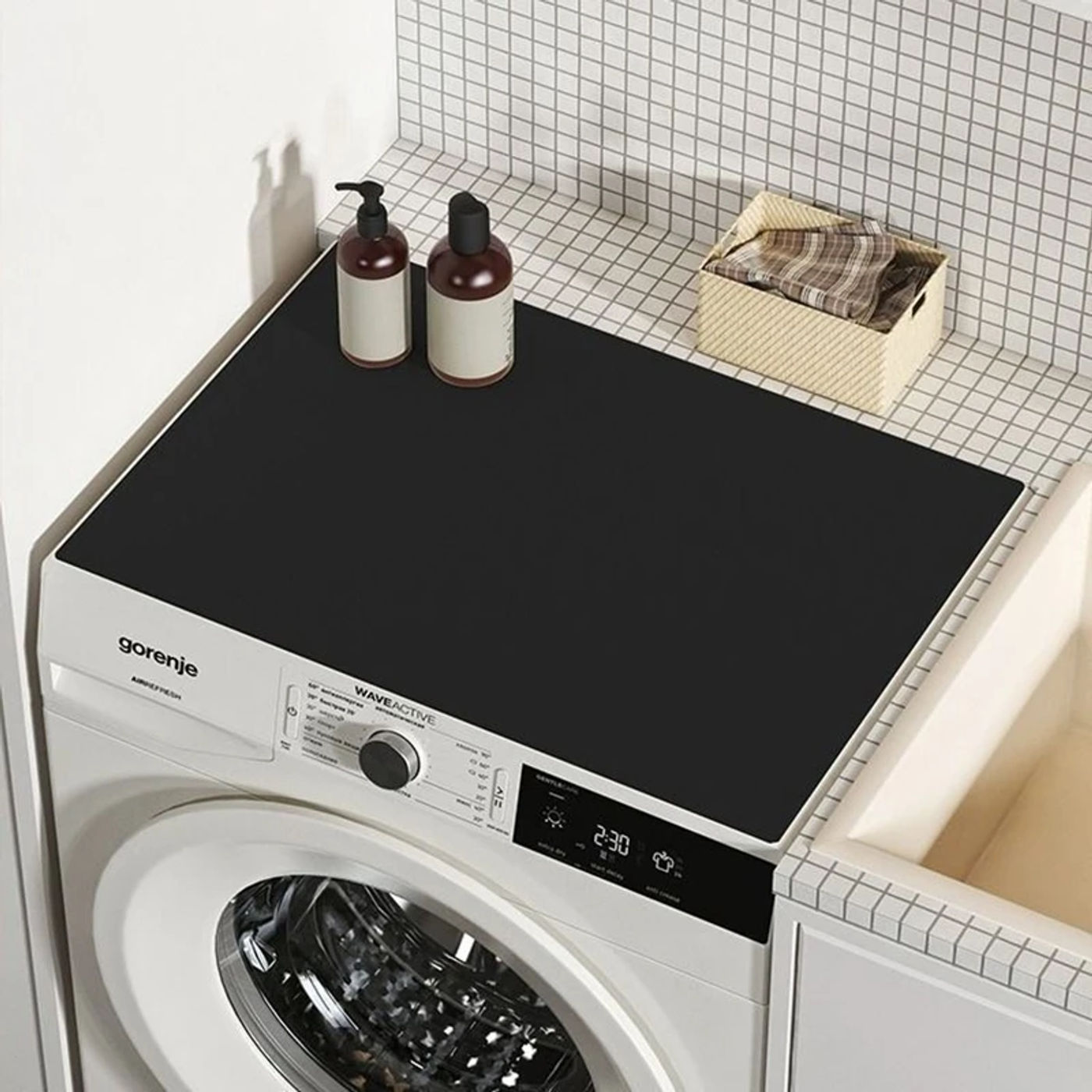 Description Picture 2 of itemNordic Dust Mat Faux Leather Washing Machine Dust Covers Refrigerator Microwave Oven Top Protector Door Rug Tableware Placemat