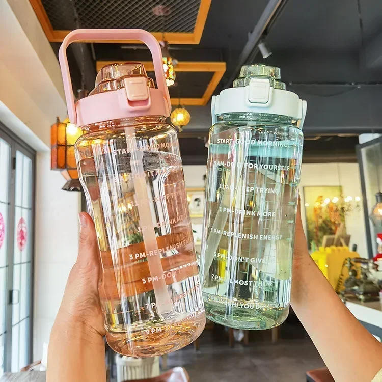 Description Picture 2 of item2L Straw Water Bottle Large Capacity Plastic Water Cup Portable Drink Bottle With Time Marker For Outdoor Sports Fitness