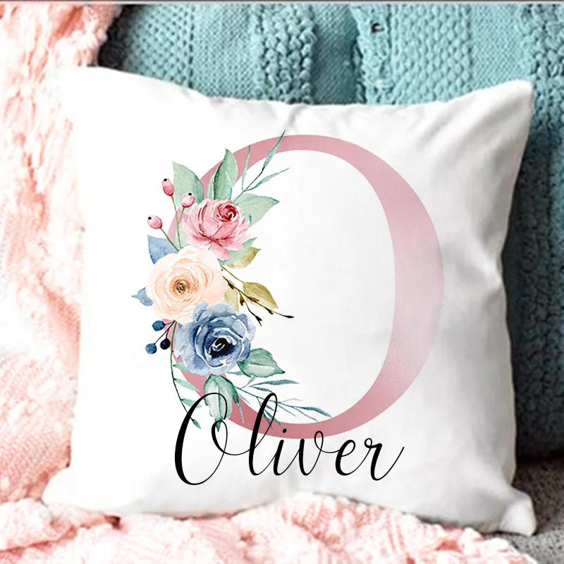 Description Picture 6 of itemPersonalised Pillow Cases Custom Initial Flower with Name Cushion Cover Decortion Pillowcase Housewarming Birthday Wedding Gifts